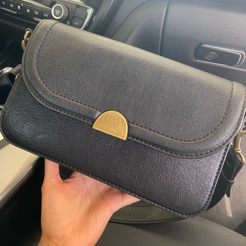 Ellie Black Flap Crossbody Bag Brass Hardware